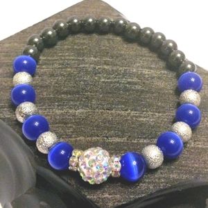 Hematite and Glass Beads Stretch Bracelet
